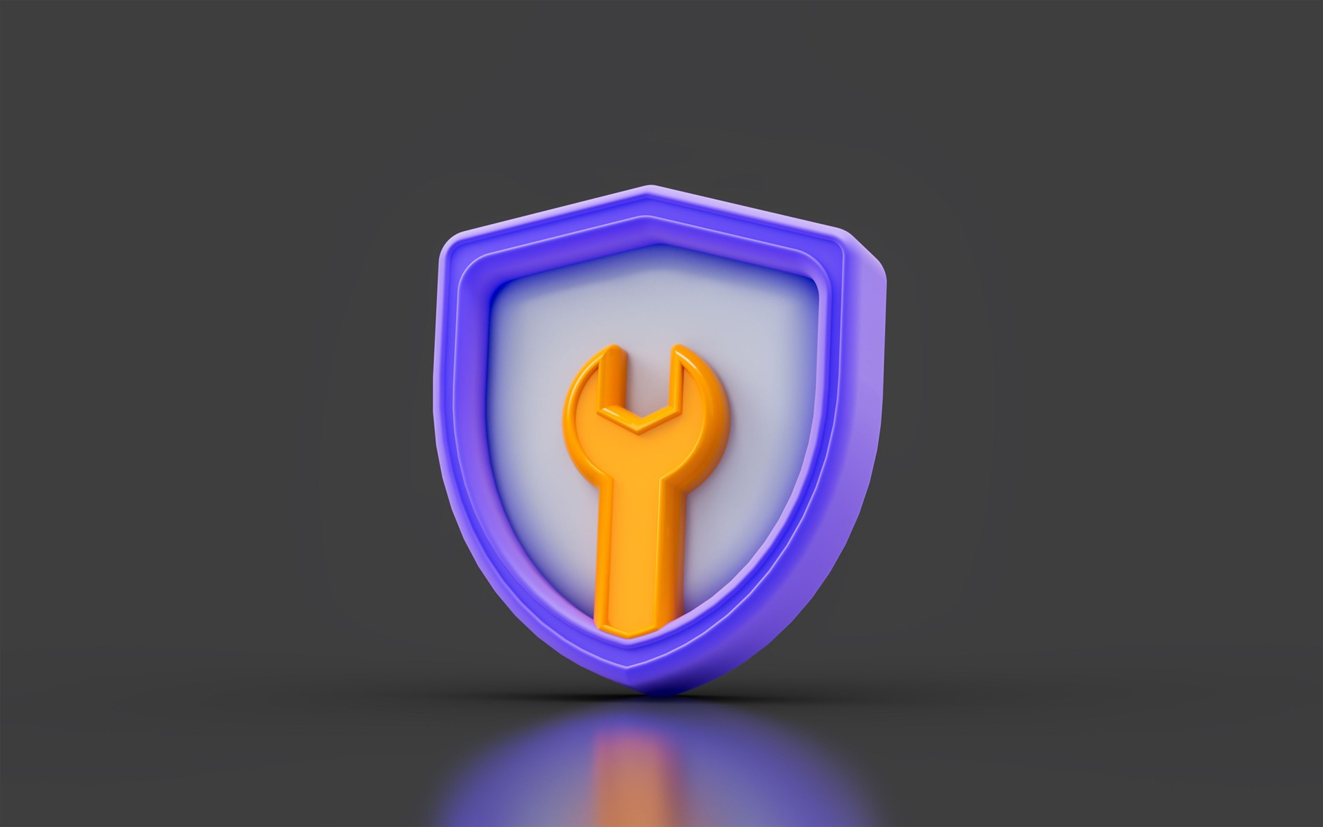 security shield sign with wrench on dark background 3d render concept